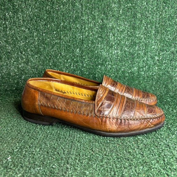 Mezlan Sebastian Crocodile Genuine Lizard Skin Exotic Loafers Brown Mens Sz 10.5